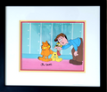 Jim Davis Autographed Garfield Original Hand Painted Production Cel Framed
