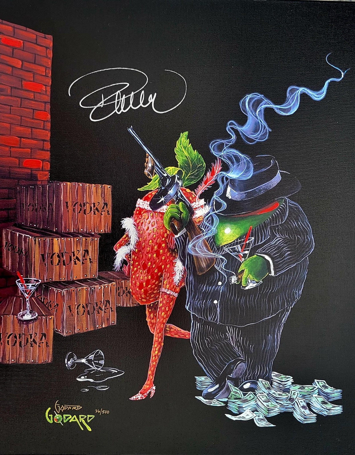 Michael Godard Ollie Capone G Edition Pamela Anderson Signed Embellished Canvas